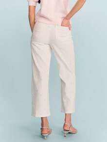 lacRébo Quần jeans cạp cao thêu hoa - Màu cát - trắng - Xem 2