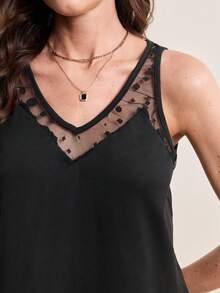 SHEIN Contrast Mesh Tie Front PJ Set / Pajama Set Lounge Set - Black - View 6