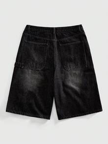 ROMWE MEN Quần short jeans nam dáng suông, ống đứng, lửng, đã qua xử lý giặt và đính đinh tán. - màu đen - Xem 2