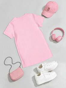 Frühlings- und Sommer-Jacke für Kleine Mädchen, lässig, modisch, kreativ, erfrischend, minimalistisch, mit niedlichen Katzenohren, Mädchen-T-Shirt-Kleid mit buntem Stern-Grafik-Aufdruck und Schrift, bequem für den täglichen Gebrauch, gemütliche Sommer- und Herbststile, geeignet für Frühling, Sommer, Herbst - Babypink - Übersicht 2