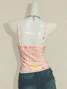 SHEIN ICON 休闲简约度假波西米亚风优雅浪漫复古粉色碎花图案，适合音乐节、海滩装扮、度假装扮，女士夏季吊带背心 - 彩色 - 查看 2