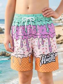 男婴字母印花腰带泳裤 - 彩色 - 查看 7