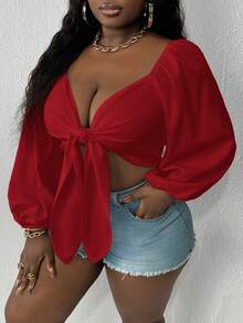 Slaydiva Áo kiểu Slayr-Plus buộc dây phía trước, cỡ lớn, mùa hè. - Đỏ - Xem 7