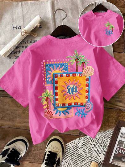 DrmWander Plus Size Tropical Print Casual T-Shirt