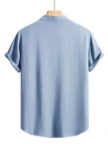 Manfinity Homme 男士夏季纯色半扣衬衫 - 淺藍色 - 查看 2