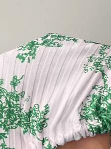 Vibekara Camiseta de manga corta con cordón, estampado gráfico y acanalado, talla grande - Verde - Ver 3