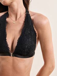 Hourtrue 浪漫蕾丝吊带时尚日常文胸内衣 - 黑色 - 查看 8