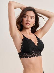 SHEIN 花邊鰭邊鑲邊內衣三角褲 - 黑色 - 查看 7