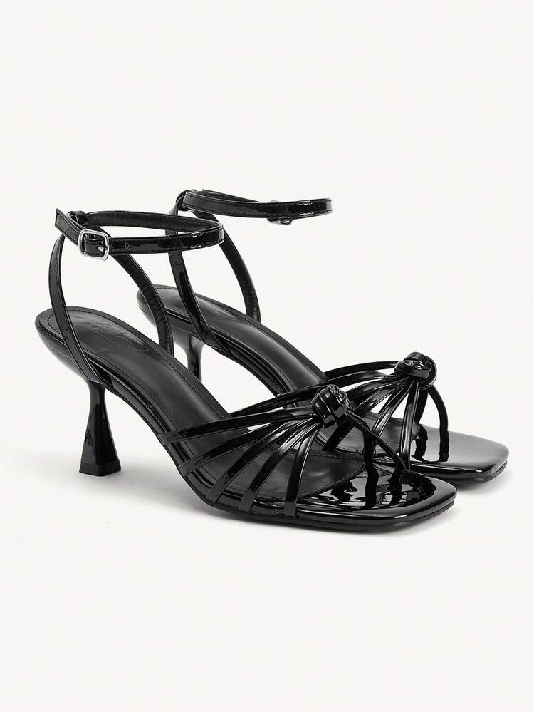 CUCCOO CHICEST Women's Multiple Strap Knotted Square Toe High Heel Sandals, Sexy & Fashionable Glitter Gold Stilettos For Night Club, Party, Music Festival For Christmas