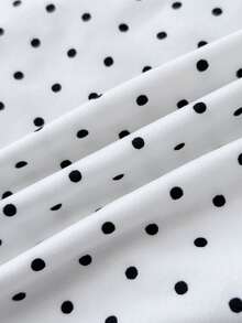 SHEIN 2件套少女黑白波点针织休闲褶皱不对称肩部修身短款上衣T恤 - 黑與白 - 查看 7