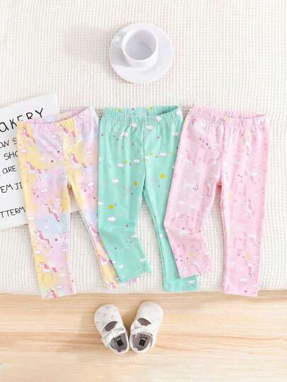 Set de 3 Leggins Con Estampado de Unicornio Para Niña