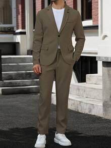 Manfinity Mode Men's Business Formal Lapel Collar Suit Jacket And Pants Set, Suitable For Work, Commute, Wedding - Mocha Brown - View 8