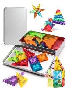 MINKOJA 26/32/50-Piece Magnetic Building Blocks Educational Toy, Multi-Shape Assembly, Iron Box Storage, Develops Spatial Thinking, Mathematical And Scientific Creativity. Suitable For Children Aged 3+, An Educational Gift For Early Development.,Easter,Easter Gift,Childen's Day,Kids Magnetic Tiles - Multicolor - View 7