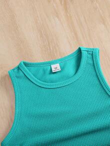 SHEIN Conjunto de 3 piezas para niña preadolescente: Top corto casual de punto de cuello alto ajustado de unicolor - Multicolor - Ver 3