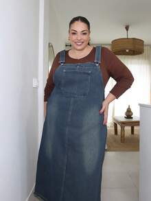 Pretty and Ole Váy Maxi Chữ A bằng vải denim rách màu tối, phù hợp cho mọi mùa - Rửa tối - Xem 6