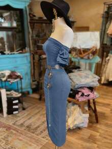 SuriyaCove Đầm quây màu trơn thời trang dành cho nữ - Màu xanh bụi bặm - Xem 3