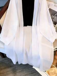 Resyla 新款轻薄雪纺宽松中长开衫女式上衣 - 白色 - 查看 3