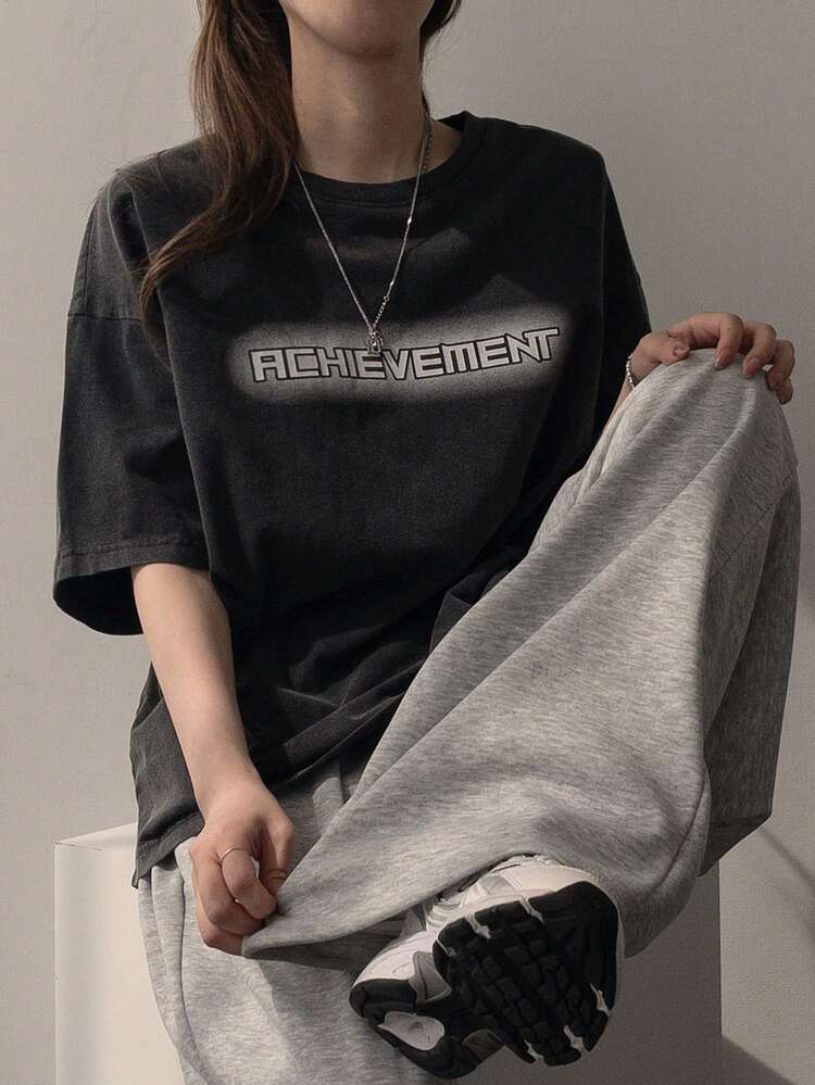 Women's Round Neck Korean Style Washed Short Sleeve Street T-Shirt