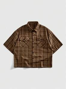 ROMWE MEN Street Life 男士格子字母印花单排扣休闲百搭日常衬衫 - 彩色 - 查看 2