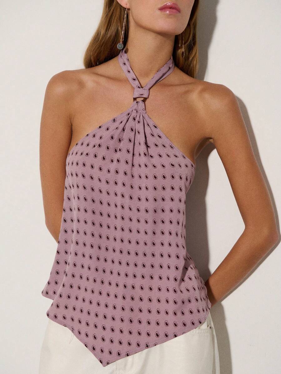 Nöista Áo hai dây cổ yếm với dây thắt nút và họa tiết chấm bi khắp thân áo. Lý tưởng cho các chuyến đi chơi mùa hè, lễ hội, kỳ nghỉ, tiệc mùa hè, hẹn hò, hoặc buổi tối nghỉ mát, trang phục hàng ngày, kỳ nghỉ, mùa xuân, lễ hội âm nhạc, ngày đi biển. - Hồng - Xem 1