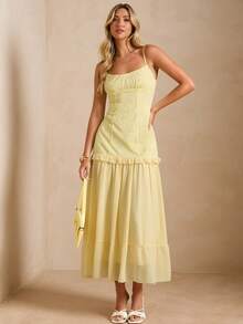 Enchnt Đầm hai dây nữ mùa hè kiểu dáng thường ngày, màu trơn, chất liệu jacquard, dáng suông. - Butter Yellow - Xem 5