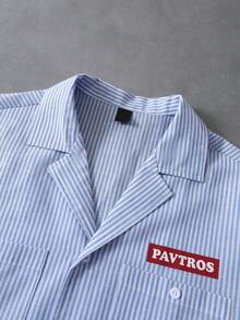 Manfinity Roghcode Áo sơ mi nam tay ngắn kẻ sọc xanh trắng đa năng, thích hợp mặc hàng ngày và đi làm vào mùa xuân/hè. - Màu xanh lam - Xem 4