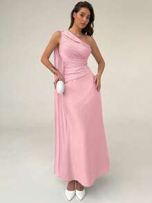 Đầm nữ thanh lịch, bóng bẩy, thắt dây vai, xếp ly, thích hợp cho các buổi đi chơi và hẹn hò mùa xuân/hè. - Hồng - Xem 3