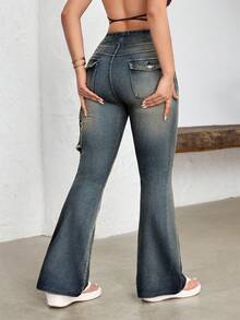 Flexra Women's Casual Flared Jeans With Pockets, Versatile For Daily Wear - Blue - View 7