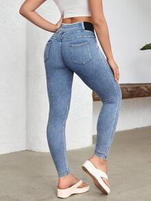 Flexra 女士高弹修身舒适休闲牛仔裤 - 藍色 - 查看 2