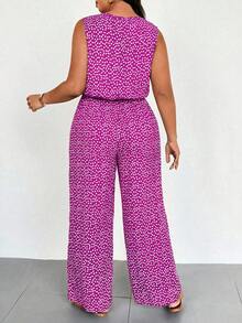 EMERY ROSE Spring Summer Holiday Round Neck Sleeveless Elasticated Waist Ditsy Floral Jumpsuit - Hot Pink - View 2