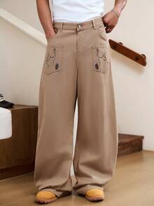 GALLERY FADE Men's Casual Jeans With Pockets, Curved Leg Design - Brown - View 5