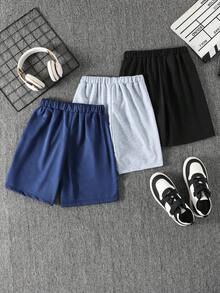 Coolqubz 3pcs/Set Tween Boys' Sports Knit Shorts, Soft & Comfortable Fabric, Suitable For Photography, Various Occasions, Essential Summer Boys - Multicolor - View 2