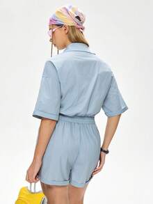 Medorelle Casual Loose Mid-Sleeve Jumpsuit Blue - Blue - View 2