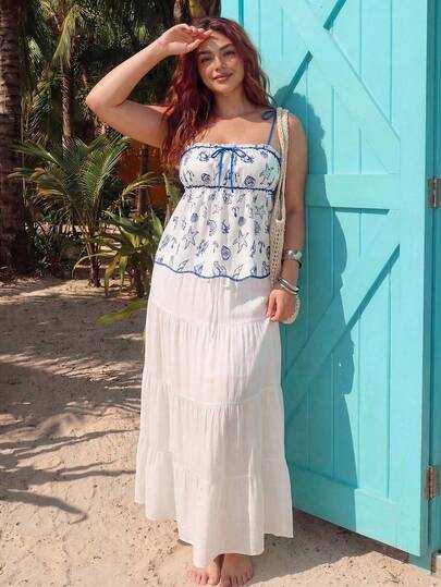 Camiseta de tirantes con estampado de estrella de mar para mujer talla grande