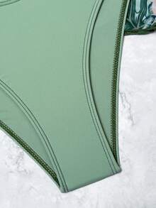Swim Lushoire Trajes de baño para mujer de verano, paquete de 3 piezas con estampado tropical aleatorio, bikini con escote halter y cordón lateral - verde menta - Ver 7