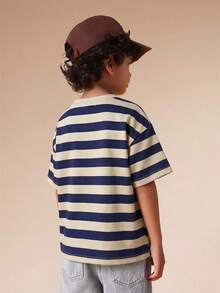 SUMWON Oversized Striped Short Sleeve Crew Neck T-Shirt With Text Print For Boys Summer Casual Wear Everyday Comfort Vacation - Multicolor - View 2