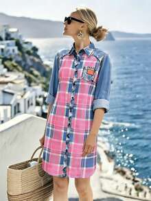 EMERY ROSE Đầm nữ tay dài cổ bẻ chất liệu giả denim in hoa, thiết kế cài nút, kiểu dáng mùa hè, hàng mới về, thích hợp cho kỳ nghỉ, hẹn hò, thường ngày, đi biển, lễ hội, tiệc bãi biển, tiệc bể bơi, du lịch, đầm hoa nhiều màu sắc. - Nhiều màu - Xem 4