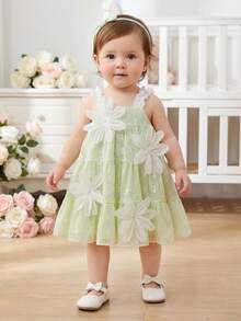 SHEIN Vintaside Kids Baby Girl Cute Bow Strap Dress, Summer - Green - View 12