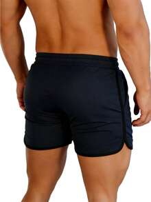 Gym Rark Men's Solid Color Drawstring Waist Casual Sports Shorts - Navy Blue - View 2