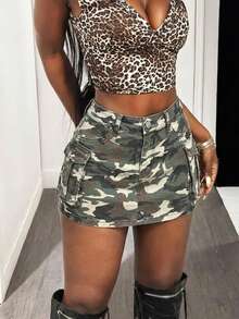 Slaydiva 女士性感迷彩印花迷你牛仔裙，夏季 - 彩色 - 查看 1