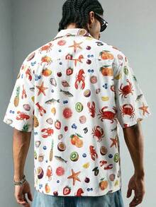 ROMWE MEN Street Life Men's Summer Vacation Digital Print Button-Front Short Sleeve Shirt - Multicolor - View 8