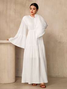 Graceveil 女士优雅纯色喇叭袖连衣裙，端庄得体，适合女性穿着，长款带袖连衣裙，正式场合穿着，优雅奢华，适合女性穿着，可作洗礼服、礼拜服、正式服装、优雅经典女装，端庄得体。 - 杏色 - 查看 2