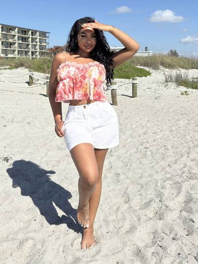 Alexandranx 女士扎染 3D 花卉装饰雪纺露背短款上衣，适合度假、约会、下午茶、海滩、游轮、公路旅行、音乐节、波西米亚风度假花卉上衣、夏季上衣