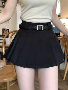 DAZY 女款休閒日常純色百褶裙，夏季 Y2K 風格 - 黑色 - 查看 7