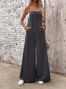 EMERY ROSE Women's Casual Vacation & Commute Minimalist Solid Color Loose Jumpsuit With Side Pockets - Grey - View 6