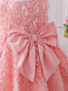 SHEIN Váy bé gái dáng chữ A họa tiết hoa nơ 3D màu hồng nhạt, váy công chúa hoa nữ dễ thương thanh lịch cho mùa hè, dùng cho tiệc vườn và các dịp đặc biệt - Hồng - Xem 3