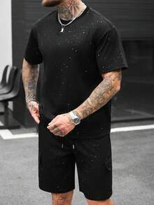 SLATEMANN 男士休闲T恤短裤套装，夏季 - 黑色 - 查看 7