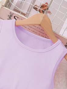 Bộ đồ cho bé gái tuổi teen gồm áo tank top không tay cổ tròn và quần ống rộng xếp ly nhiều màu sắc, thích hợp cho đi làm và mặc thường ngày, mùa xuân/hè. - Màu tím - Xem 5