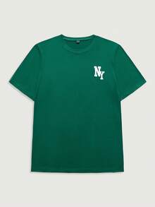 Men's Letter Print Round Neck Casual Versatile Short Sleeve T-Shirt - Dark Green - View 3
