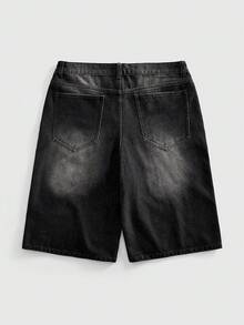 ROMWE MEN Street Life Men's Rhinestone Decorated Denim Bermuda Shorts - Black - View 2